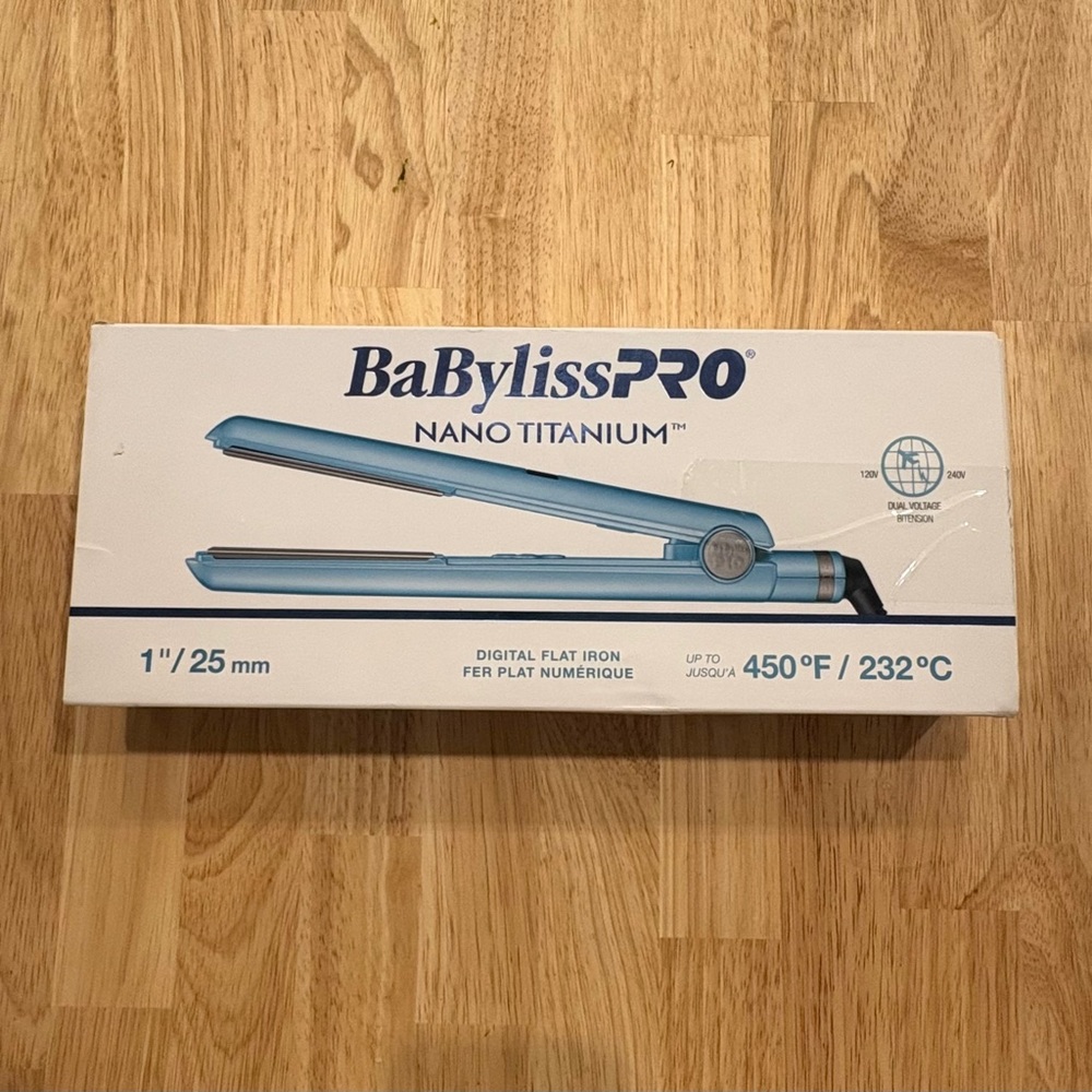 BaBylissPRO Nano Titanium 1" Digital Flat Iron - Light Blue and White